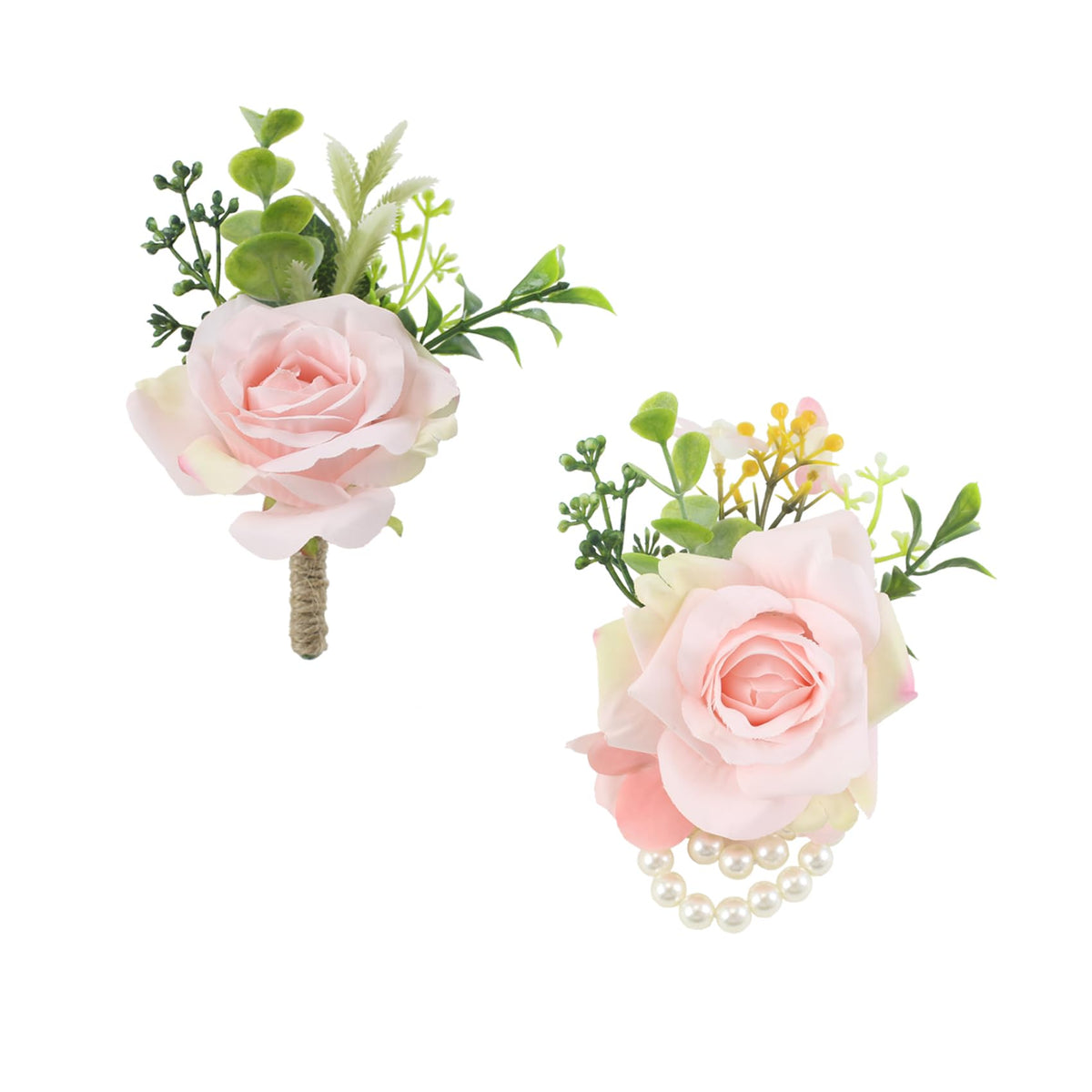 6Pcs Ivory White Faux Rose Wrist Corsages for Wedding, Dance Party