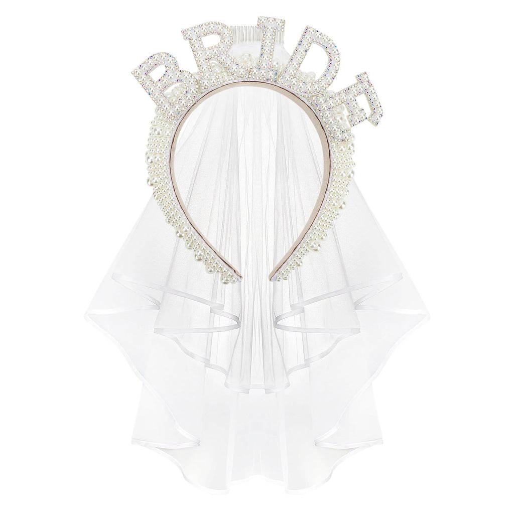 Jaciya Pearl Bride Headband with Veil