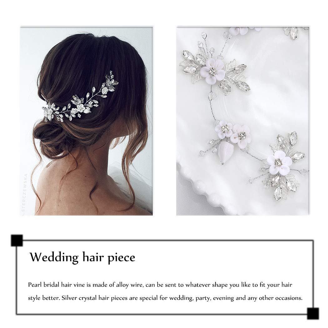 Unicra Bride Silver Wedding Hair Vine Flower Bridal Hair Piece Leaf Party Hair Accessories Crystal Hair Jewelry Rhinestone Headpieces for Women