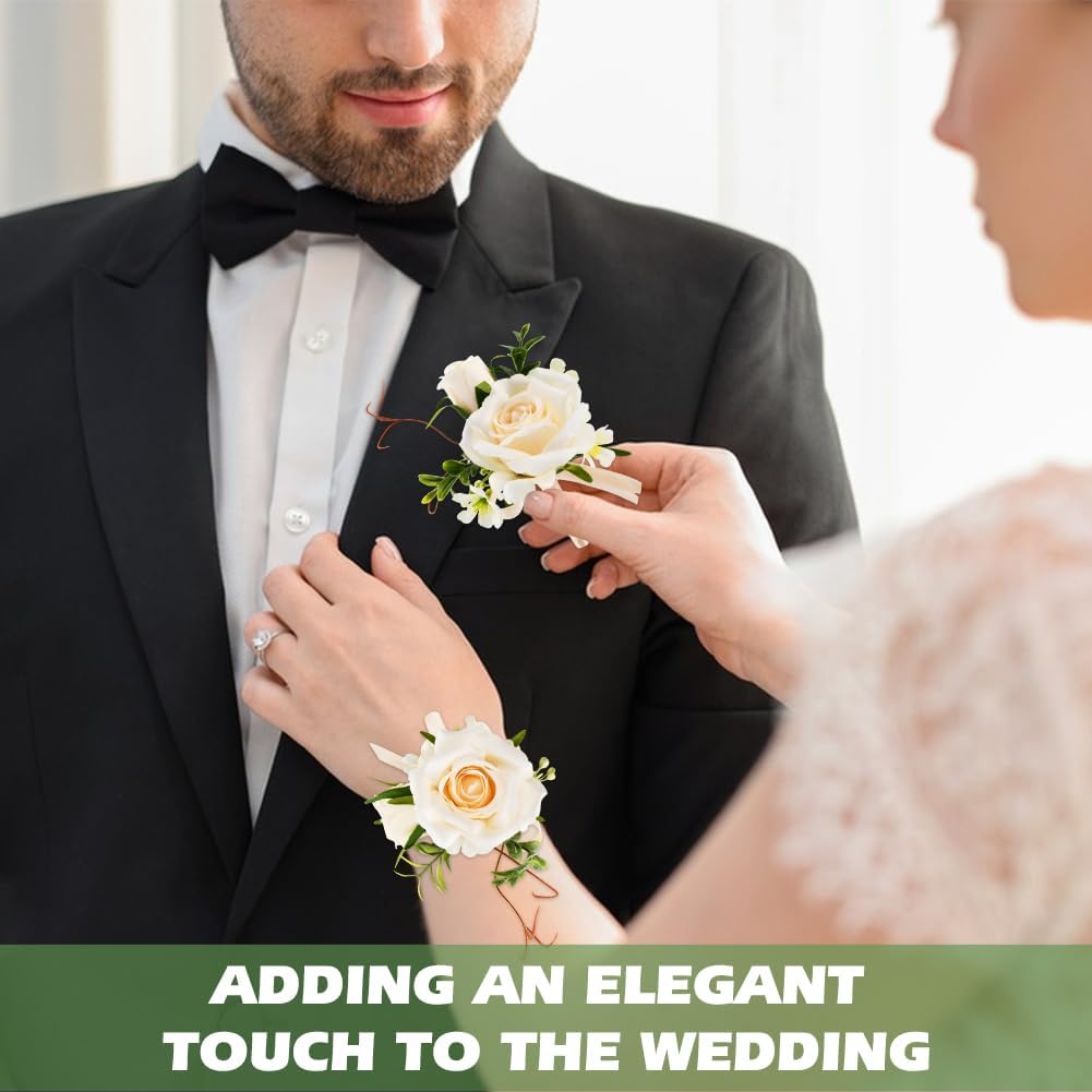 Wrist Corsage and Boutonniere Set for Wedding, Prom Suit Accessories