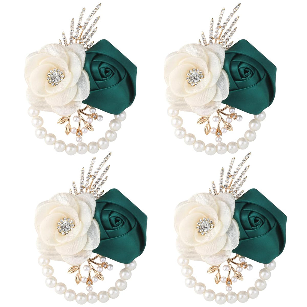 Bride Bridesmaids Rose Wrist Corsage Girls Ladies Accessories,Wrist Flower for Prom, Homecoming Dinner Parties, Weddings. (4, Ivory)