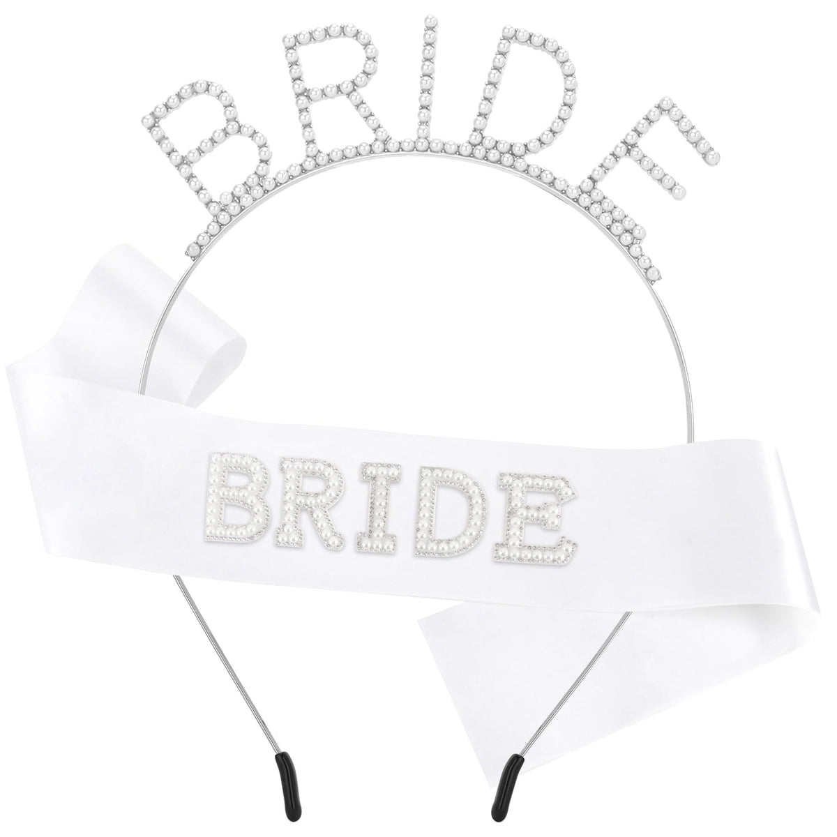 Atoden Bride Sash and Headband Bachelorette Party Decorations Bridal Shower Favors White Bride Crown Tiara Pearl Rhinestone Wedding Headpiece Hair Accessories Engagement Party Outfits Gifts