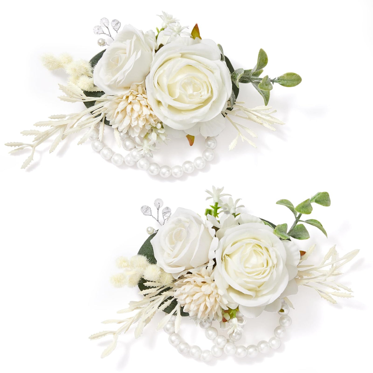 Serwalin 6 Pcs White Rose Wrist Corsage Wristlet for Wedding Prom Party