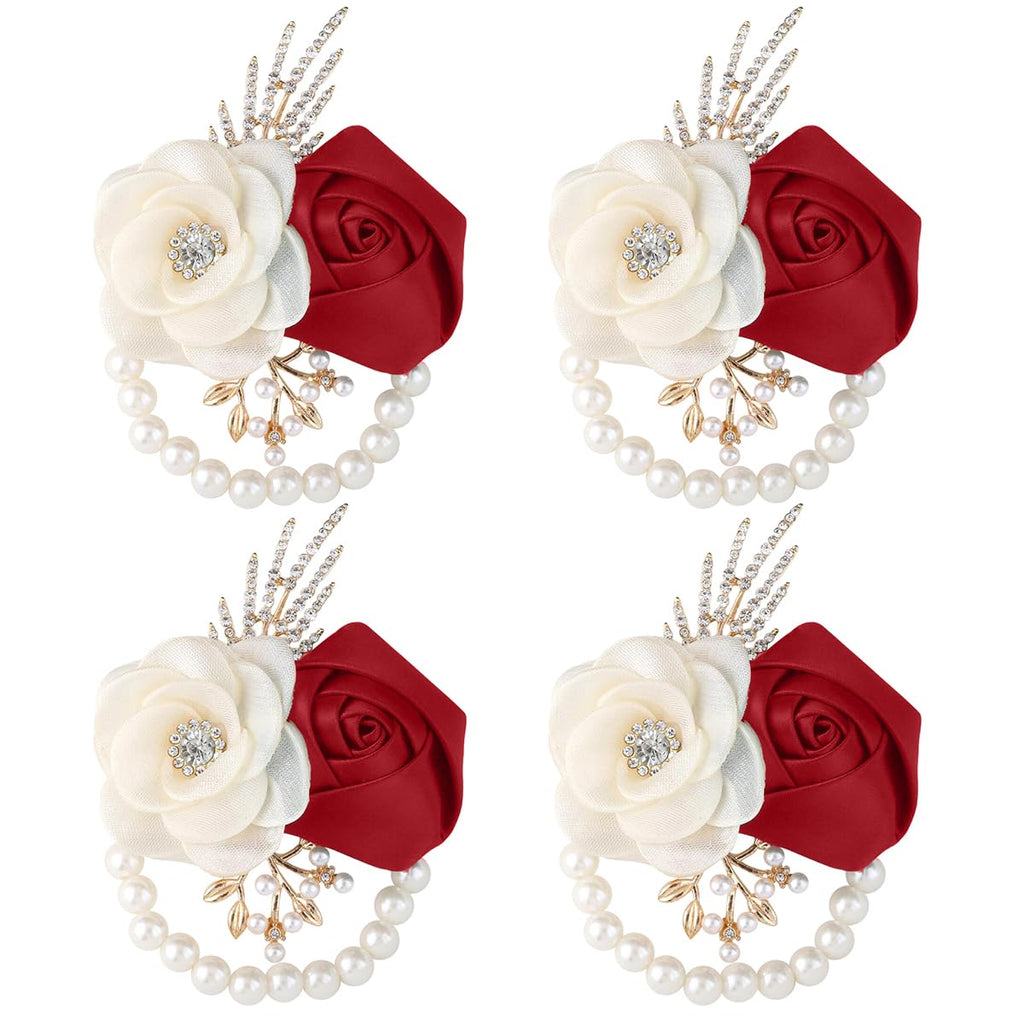 Bride Bridesmaids Rose Wrist Corsage Girls Ladies Accessories,Wrist Flower for Prom, Homecoming Dinner Parties, Weddings. (4, Ivory)