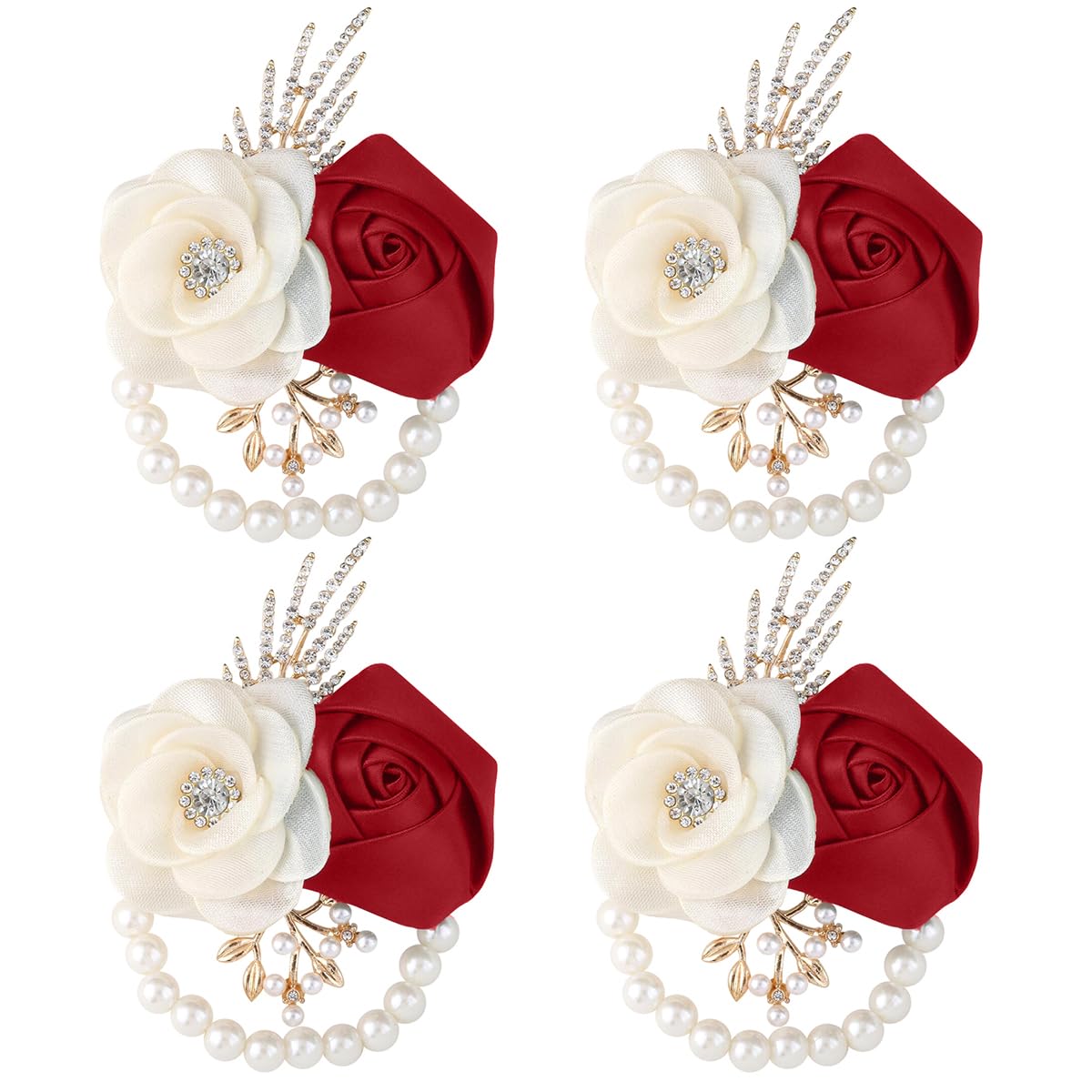 Bride Bridesmaids Rose Wrist Corsage Girls Ladies Accessories,Wrist Flower for Prom, Homecoming Dinner Parties, Weddings. (4, Ivory)