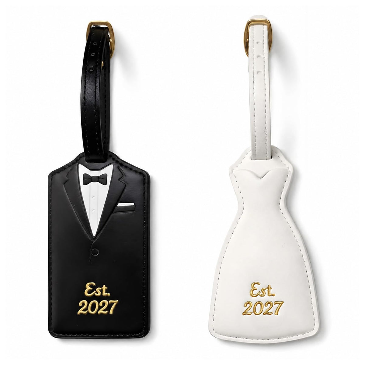 Luggage Tags for Couples, Bride & Groom Wedding Dress and Tuxedo Suitcase Tags, Luggage Tag for Honeymoon Travel, Bridal Showers, Weddings, Travel Accessories for Couples (Bride Groom Shape)