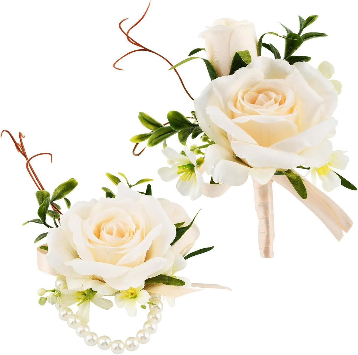 Wrist Corsage and Boutonniere Set for Wedding, Prom Suit Accessories