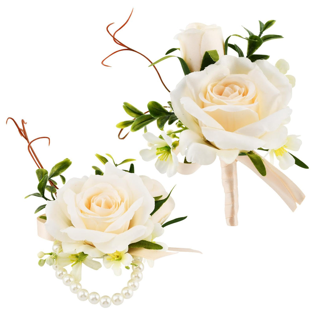 Wrist Corsage and Boutonniere Set for Wedding, Prom Suit Accessories