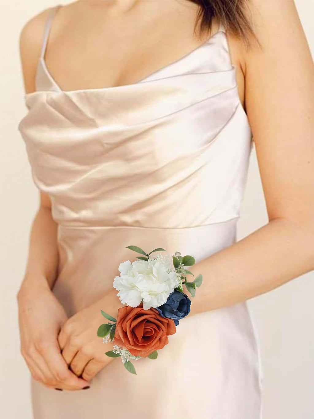 Rinlong 2Pcs Navy Terracotta Wrist Corsage for Wedding, Prom, Homecoming