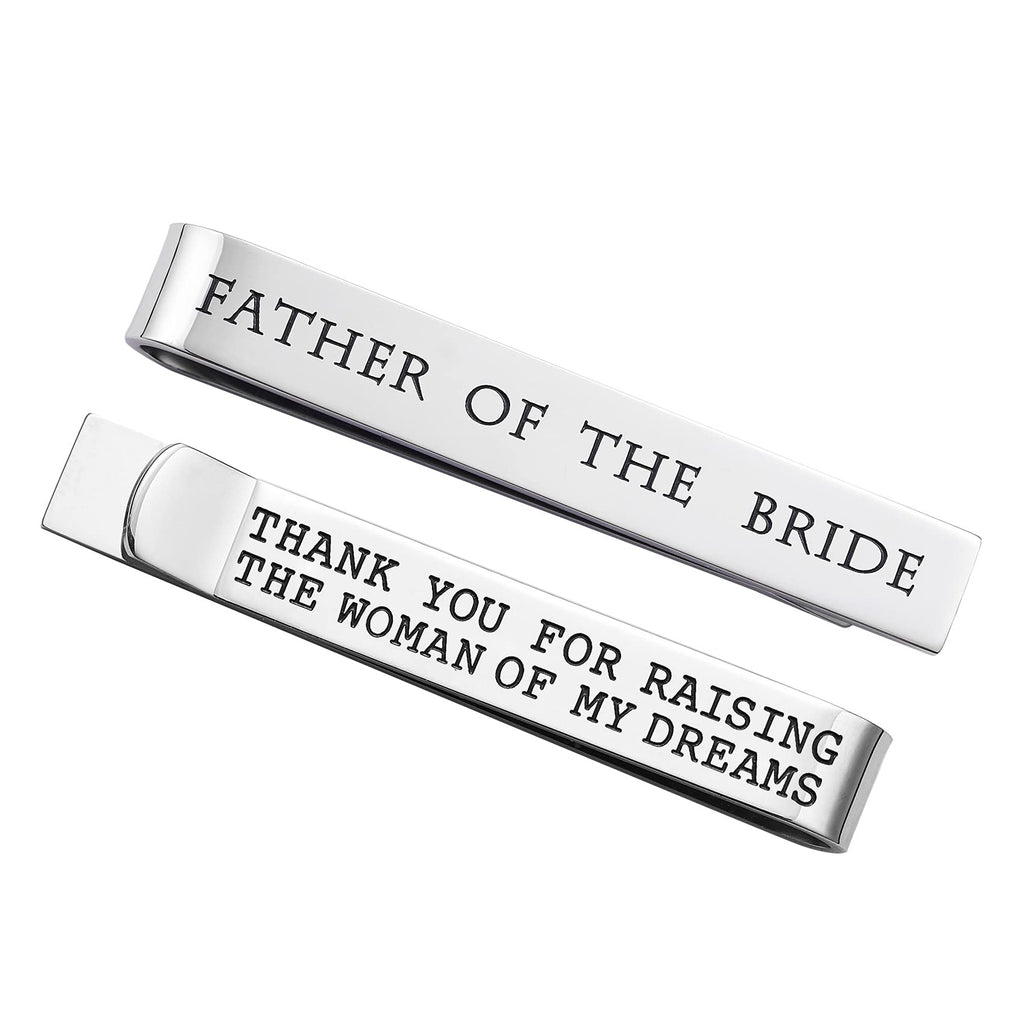 Father of the Bride and Groom Gifts - Wedding Tie Clips for Groomsmen From the Bride - Stainless Steel Tie Bars
