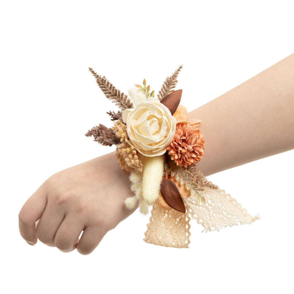 Ling's moment 6pcs Corsage Wristlet, Fall Wedding Decor, Teal Orange