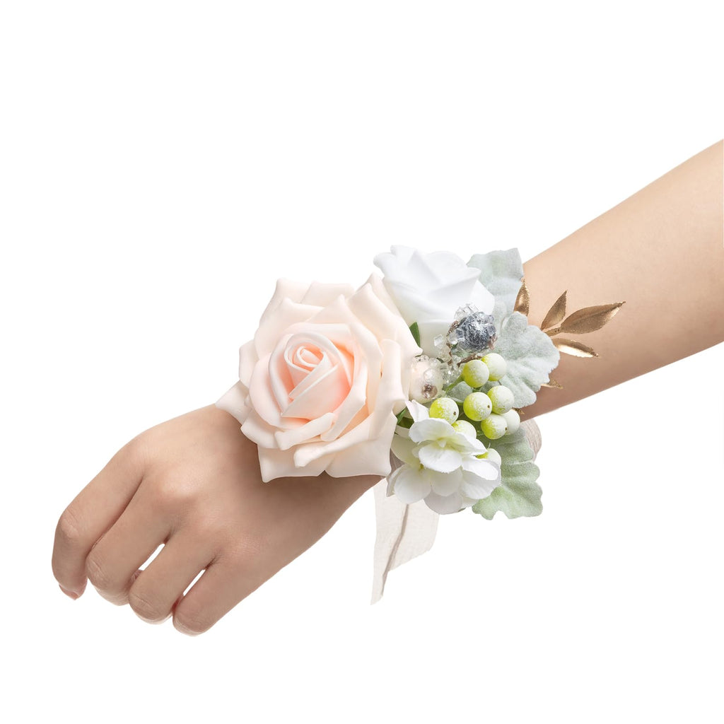 Ling's moment 6pcs Corsage Wristlet, Fall Wedding Decor, Teal Orange
