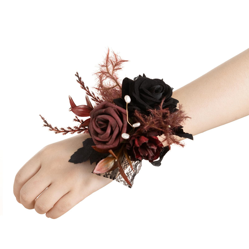 Ling's moment 6pcs Corsage Wristlet, Fall Wedding Decor, Teal Orange
