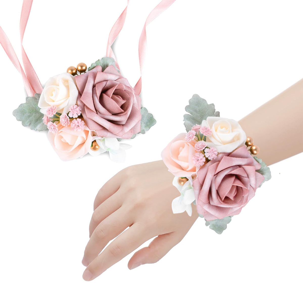 Set of 6 Terracotta Flowers Wrist Corsage for Wedding Party Prom Corsages Wristlet Decor Orange Hand Flowers for Bridesmaid Girl Mother of The Bride
