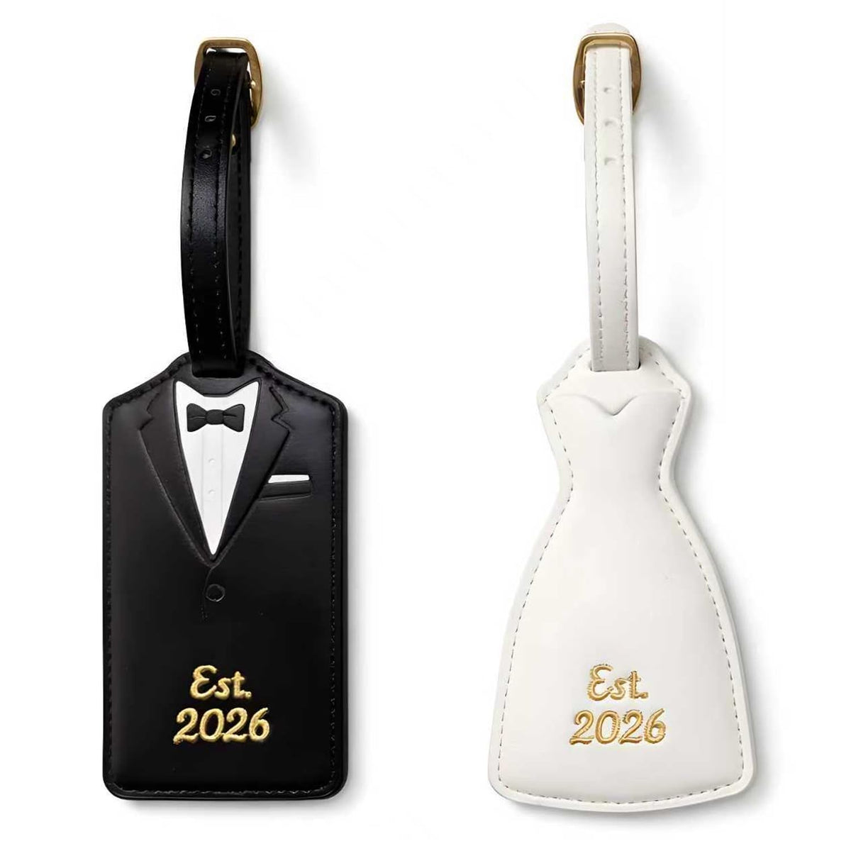 Luggage Tags for Couples, Bride & Groom Wedding Dress and Tuxedo Suitcase Tags, Luggage Tag for Honeymoon Travel, Bridal Showers, Weddings, Travel Accessories for Couples (Bride Groom Shape)
