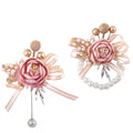 Wrist Corsages Set of 6 for Wedding Bridal Bride Bridesmaid Artificial Hand Flower Corsage Wristlet Band Homecoming Graduation Prom Party Ivory and Pink