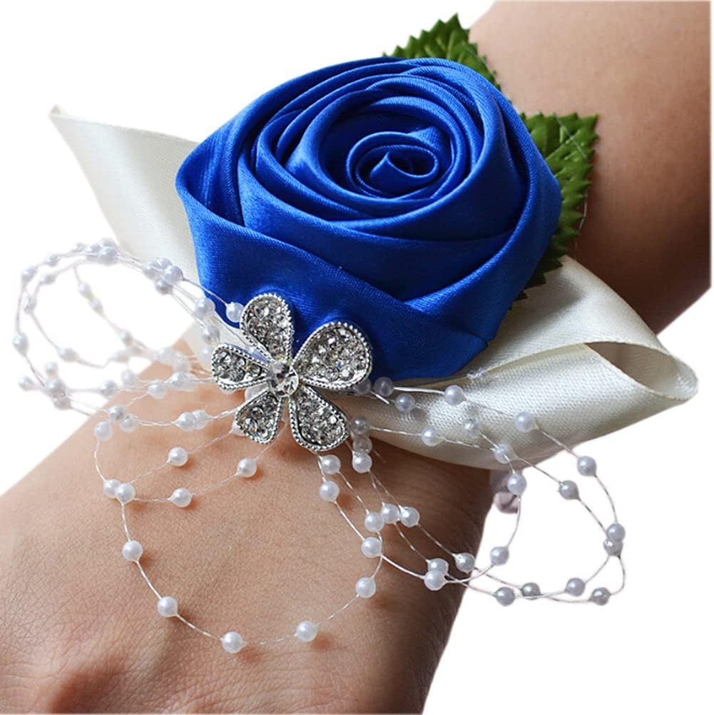 Arlai 1pc Wedding Bridesmaid Wrist Corsage, Dark Blue Flower Bracelet
