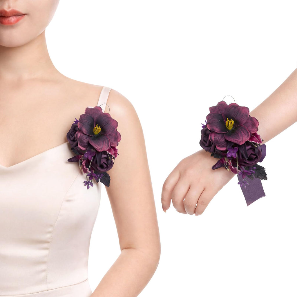 Ling's moment 2pcs Prom Wrist/Shoulder Corsage, Fall Terracotta