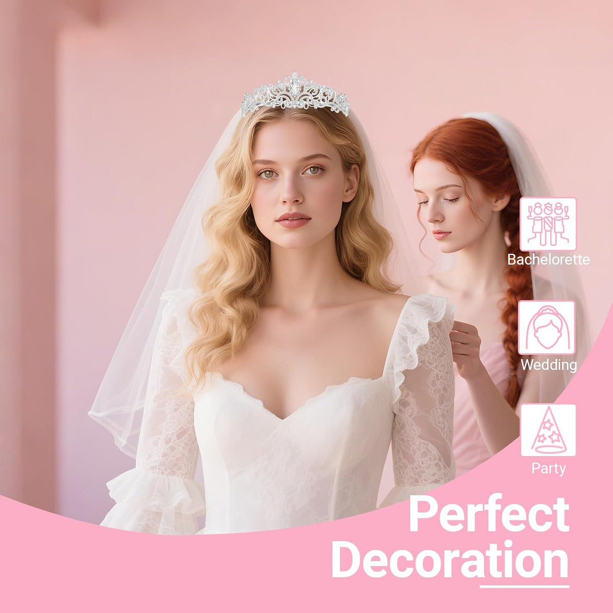 3Pcs Bride to Be Crown with Sash and Veil for Bachelorette Party Decorations, Bridal Shower Accessories for Gift, Favors