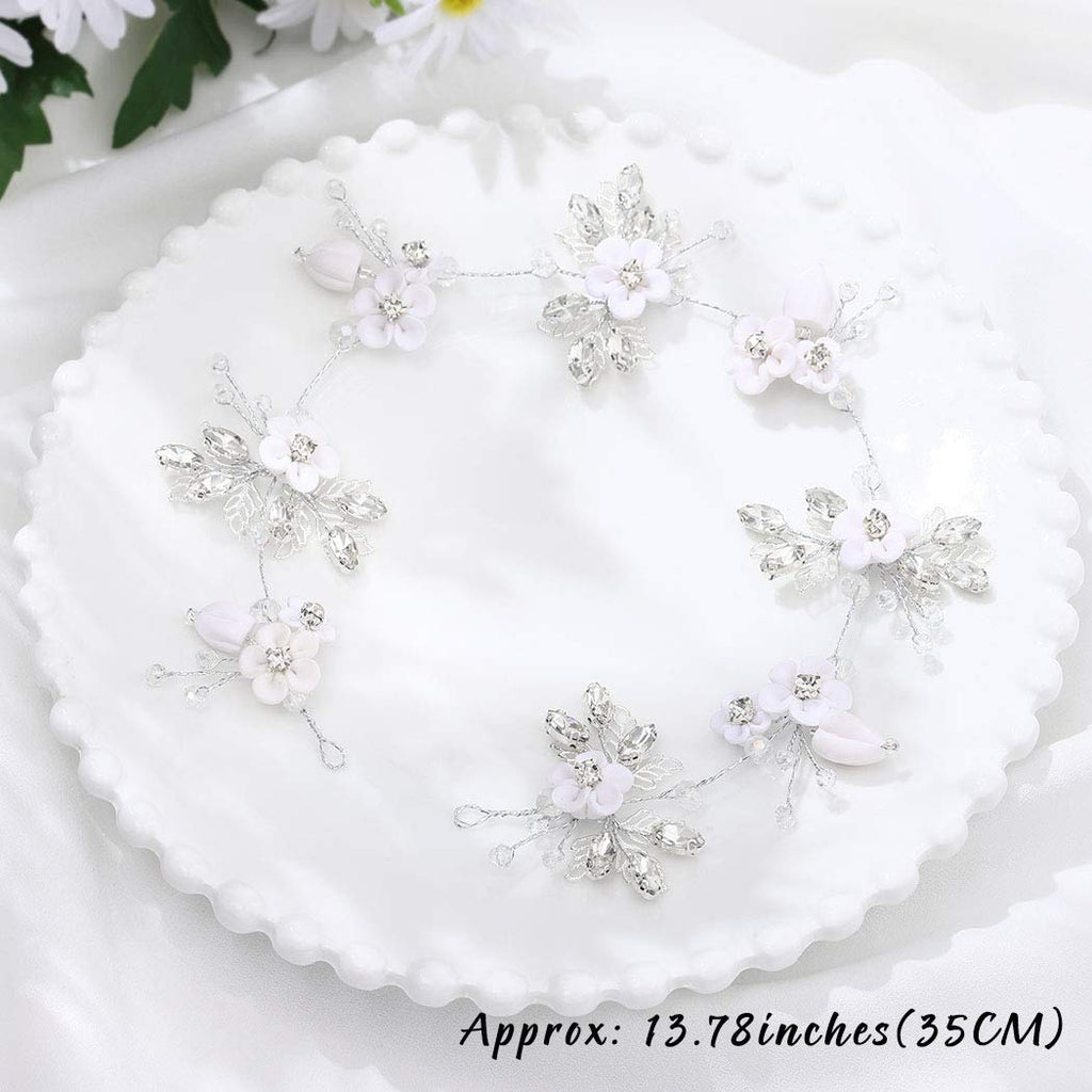 Unicra Bride Silver Wedding Hair Vine Flower Bridal Hair Piece Leaf Party Hair Accessories Crystal Hair Jewelry Rhinestone Headpieces for Women