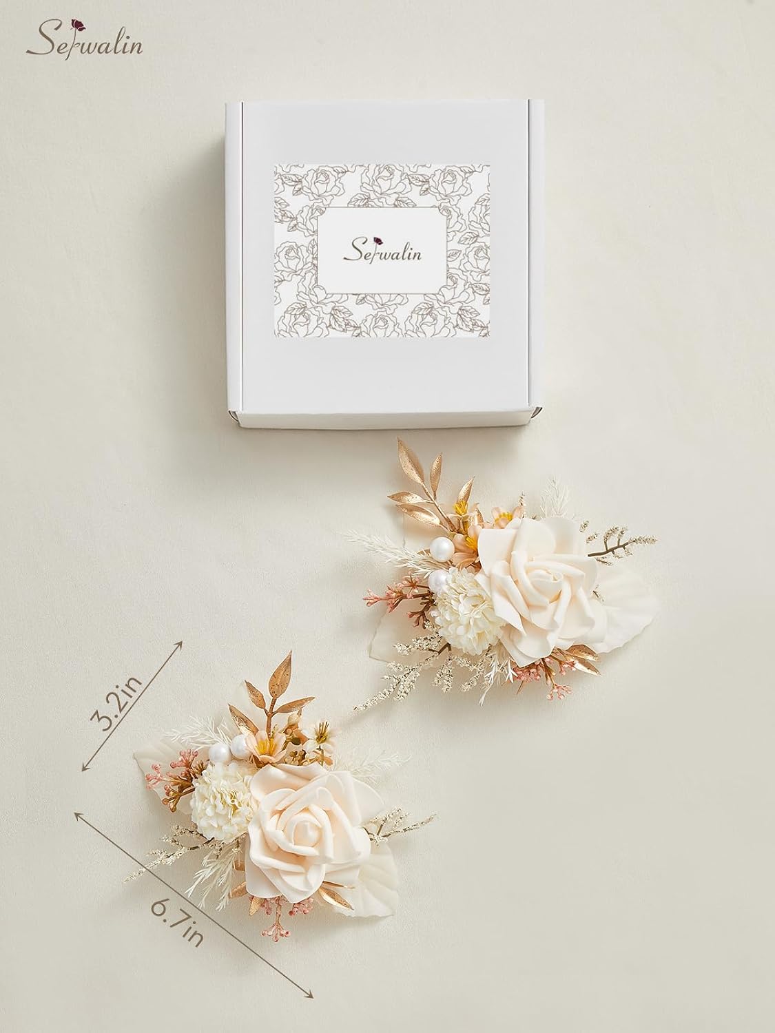 Serwalin 2Pcs Champagne Rose Boutonniere for Men Wedding Prom Party 6-7Inch