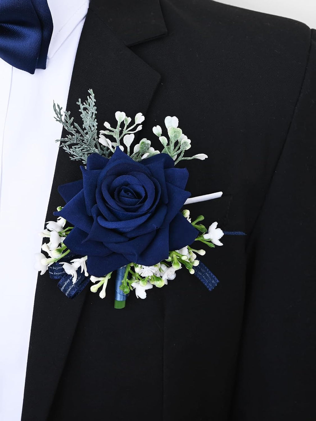 MAFELOE Artificial Corsage & Boutonniere Set, Navy Blue, 2 Pieces (Y-N1)