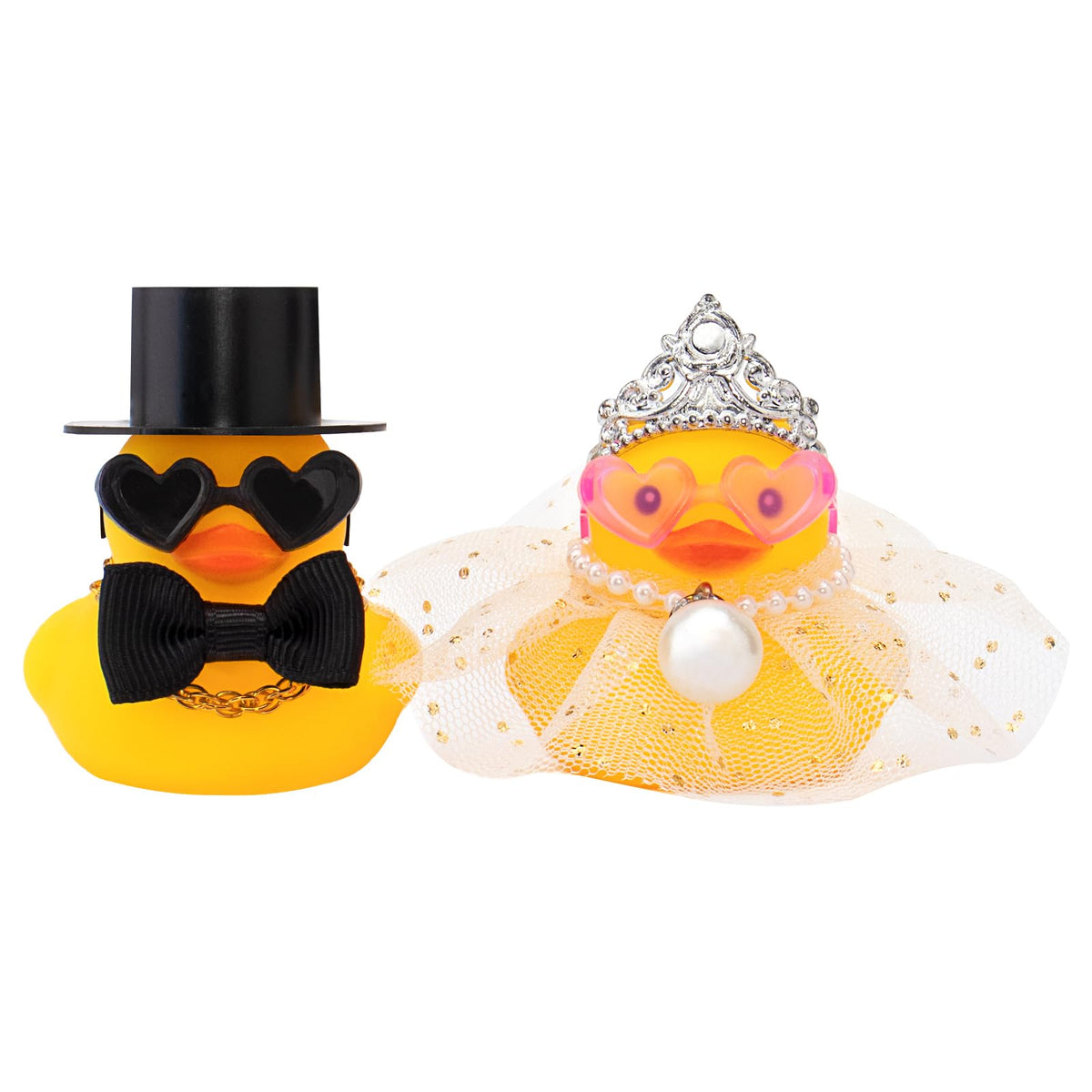 wonuu Pair Set of 2 Bride and Groom Rubber Ducks for Wedding Favors, Party Favors, Ceremony Gift Set, Marriage Souvenir, Marry Blessings, Aniversary Present, White Dess with Veil&Soft Top Hat