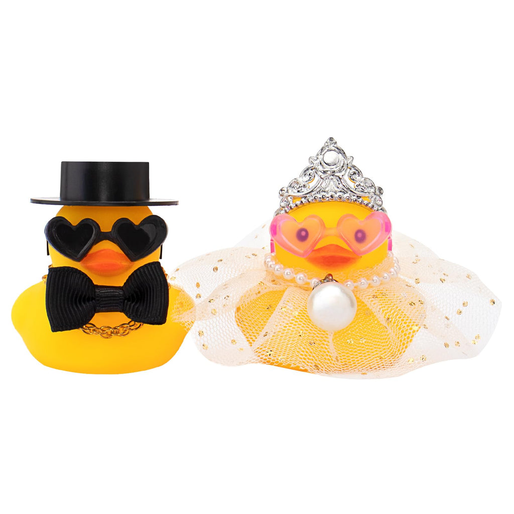 wonuu Pair Set of 2 Bride and Groom Rubber Ducks for Wedding Favors, Party Favors, Ceremony Gift Set, Marriage Souvenir, Marry Blessings, Aniversary Present, White Dess with Veil&Soft Top Hat