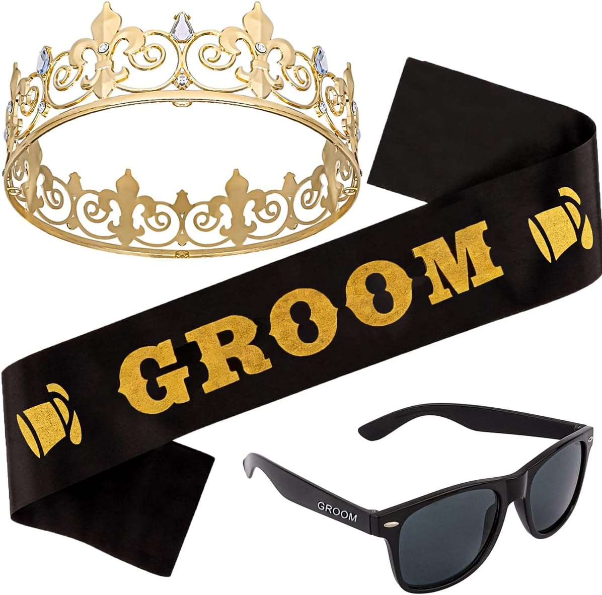 Bachelor Party Decorations Groom Crown Sash Sunglasses for Men Bachelor Party Favors Groom Gifts Wedding Decorations