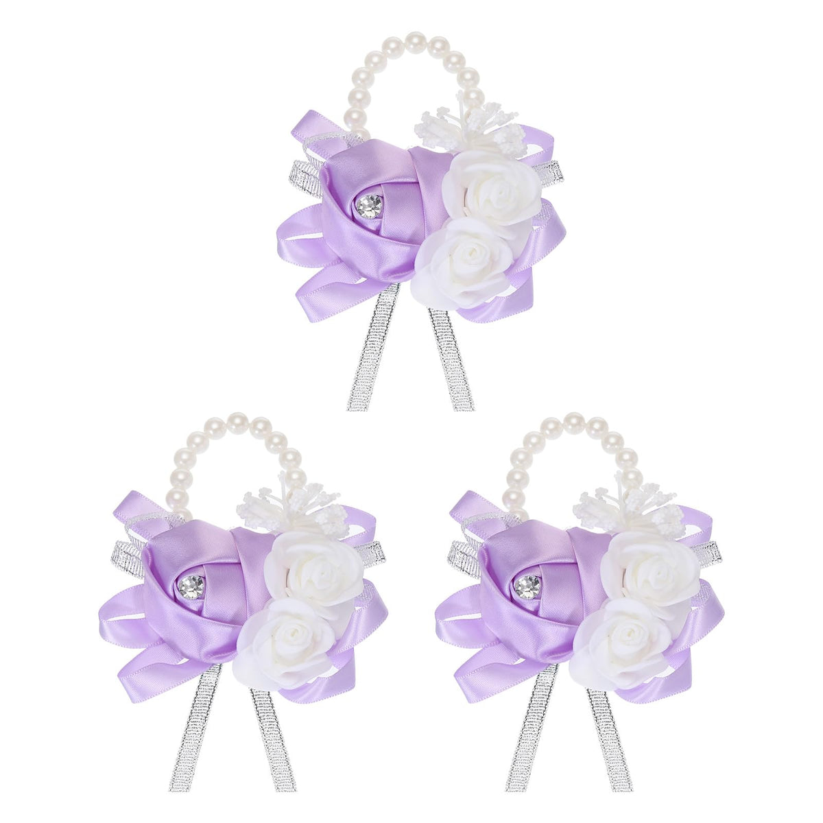 MECCANIXITY 12Pcs Wrist Corsage Artificial Flower Bracelets Rose Wrist Bride Groom Decorative for Wedding Ceremony Prom Party Anniversary Sky Blue