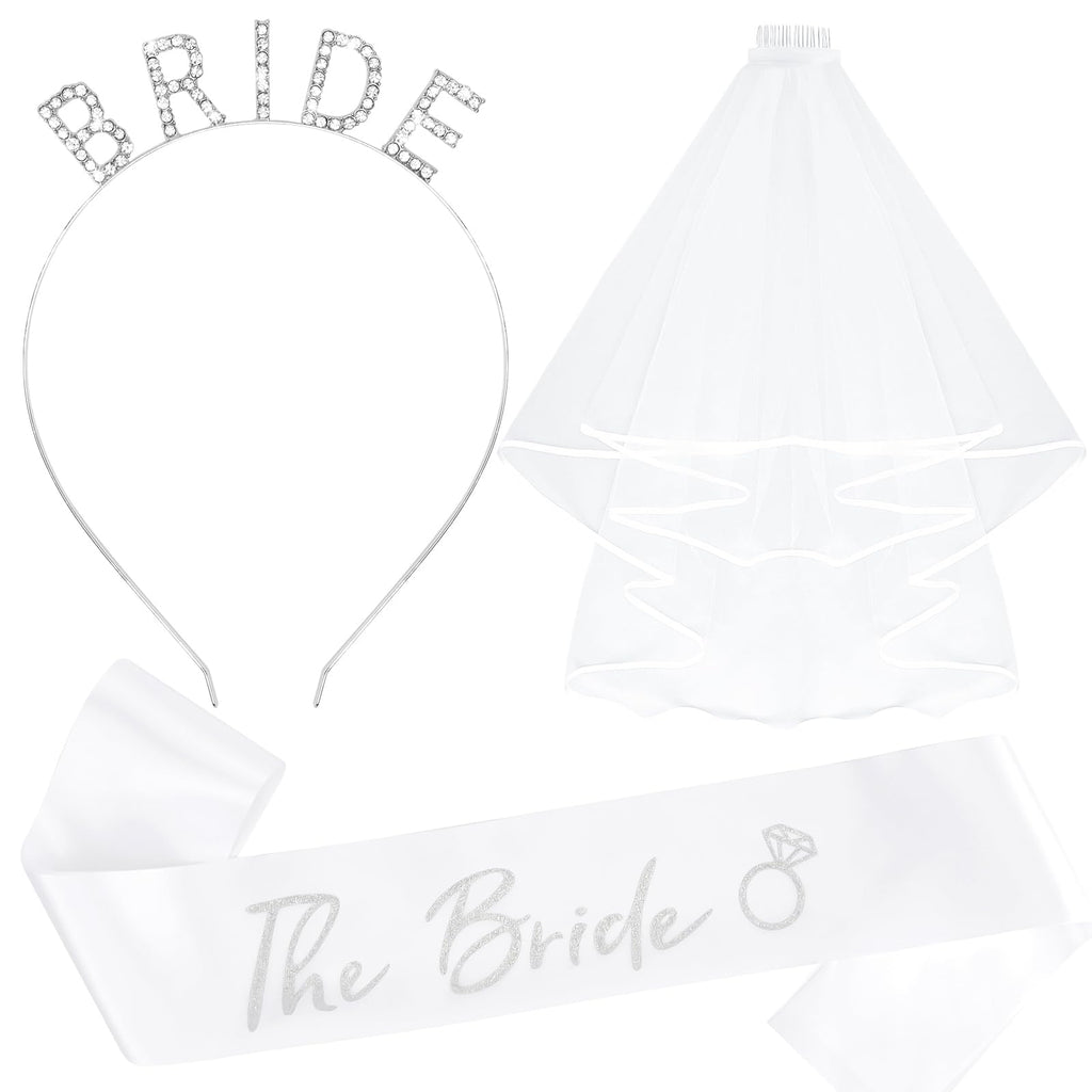 KICOSY Bride Headband and Sash Veil for Bachelorette Party Tiara Veil for Wedding Bridal Shower Hairband With Veil Bridal Sash Wedding Headpiece for Bride