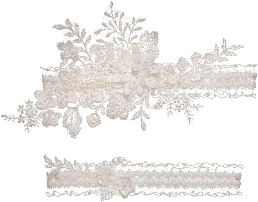 Aprildress 2 Pieces Wedding Garter Set for Bride with Stretchy Soft Lace Band PGT400