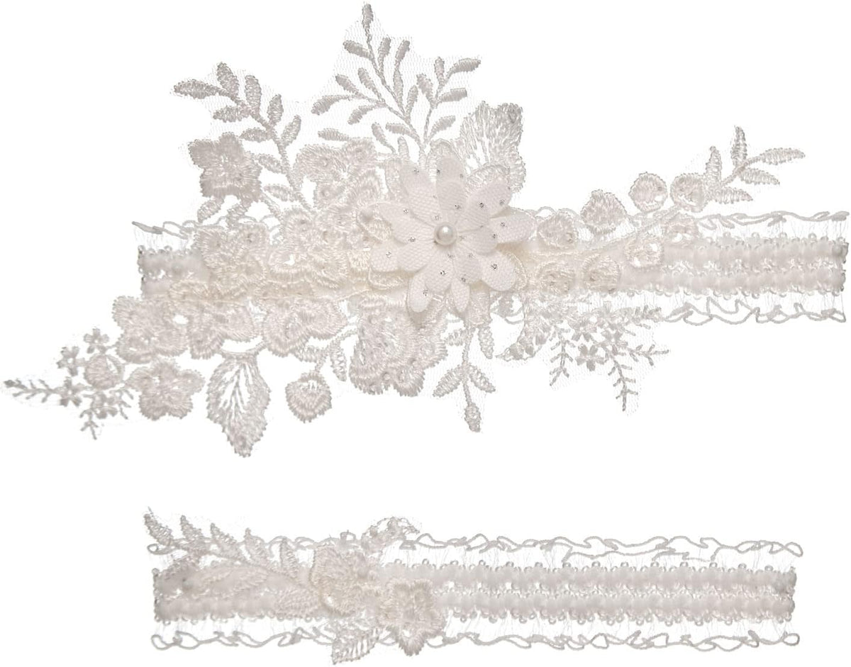 Aprildress 2 Pieces Wedding Garter Set for Bride with Stretchy Soft Lace Band PGT400