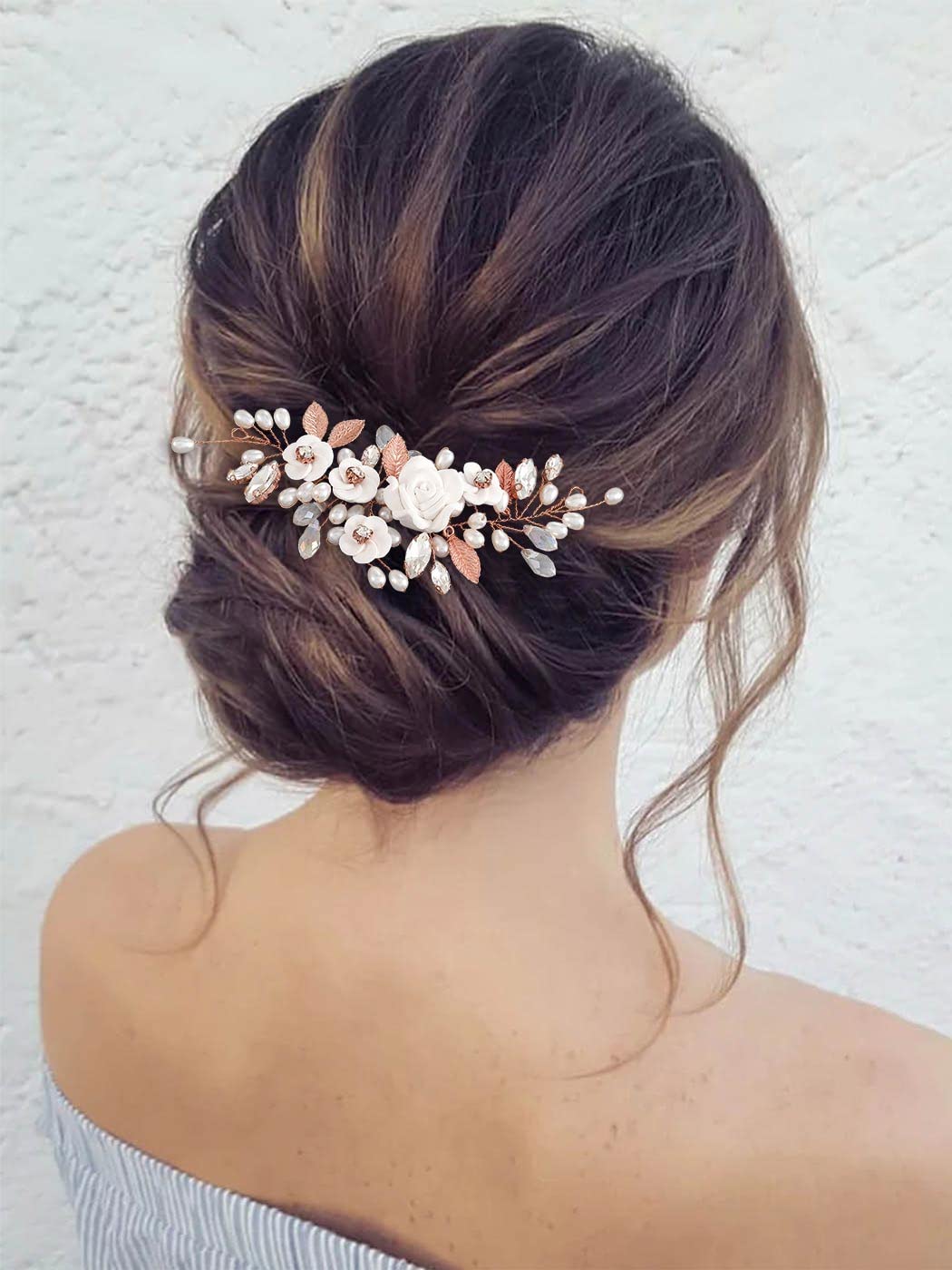 GORAIS Flower Wedding Hair Vine Pearl Bridal Hair Pieces Crystal Hair Accessories for Bride and Women