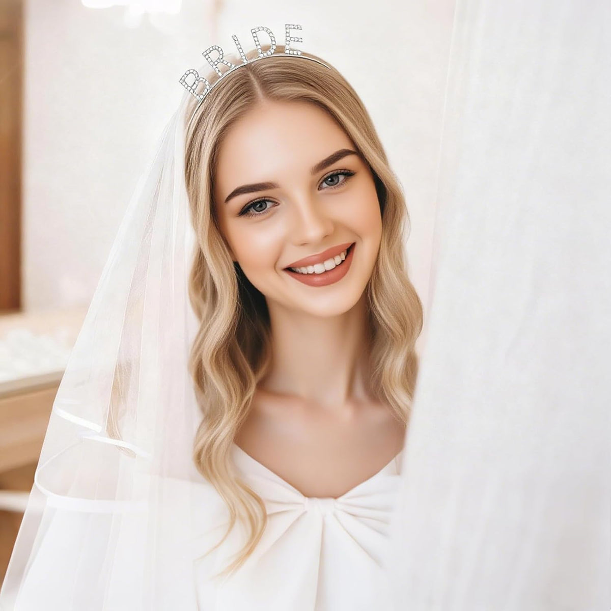 KICOSY Bride Headband and Sash Veil for Bachelorette Party Tiara Veil for Wedding Bridal Shower Hairband With Veil Bridal Sash Wedding Headpiece for Bride