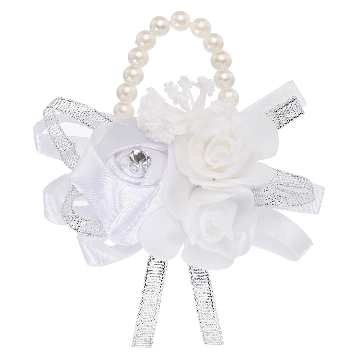 MECCANIXITY 12Pcs Wrist Corsage Artificial Flower Bracelets Rose Wrist Bride Groom Decorative for Wedding Ceremony Prom Party Anniversary Sky Blue