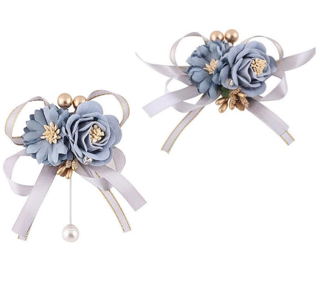 Wrist Corsages Set of 6 for Wedding Bridal Bride Bridesmaid Artificial Hand Flower Corsage Wristlet Band Homecoming Graduation Prom Party Ivory and Pink