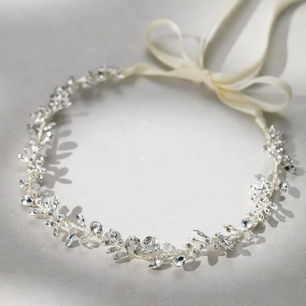 SWEETV Rhinestones Bridal Headband Silver Crystal Wedding Headpieces for Brides Hair Pieces for Bridesmaid Flower Girl Hair Accessories