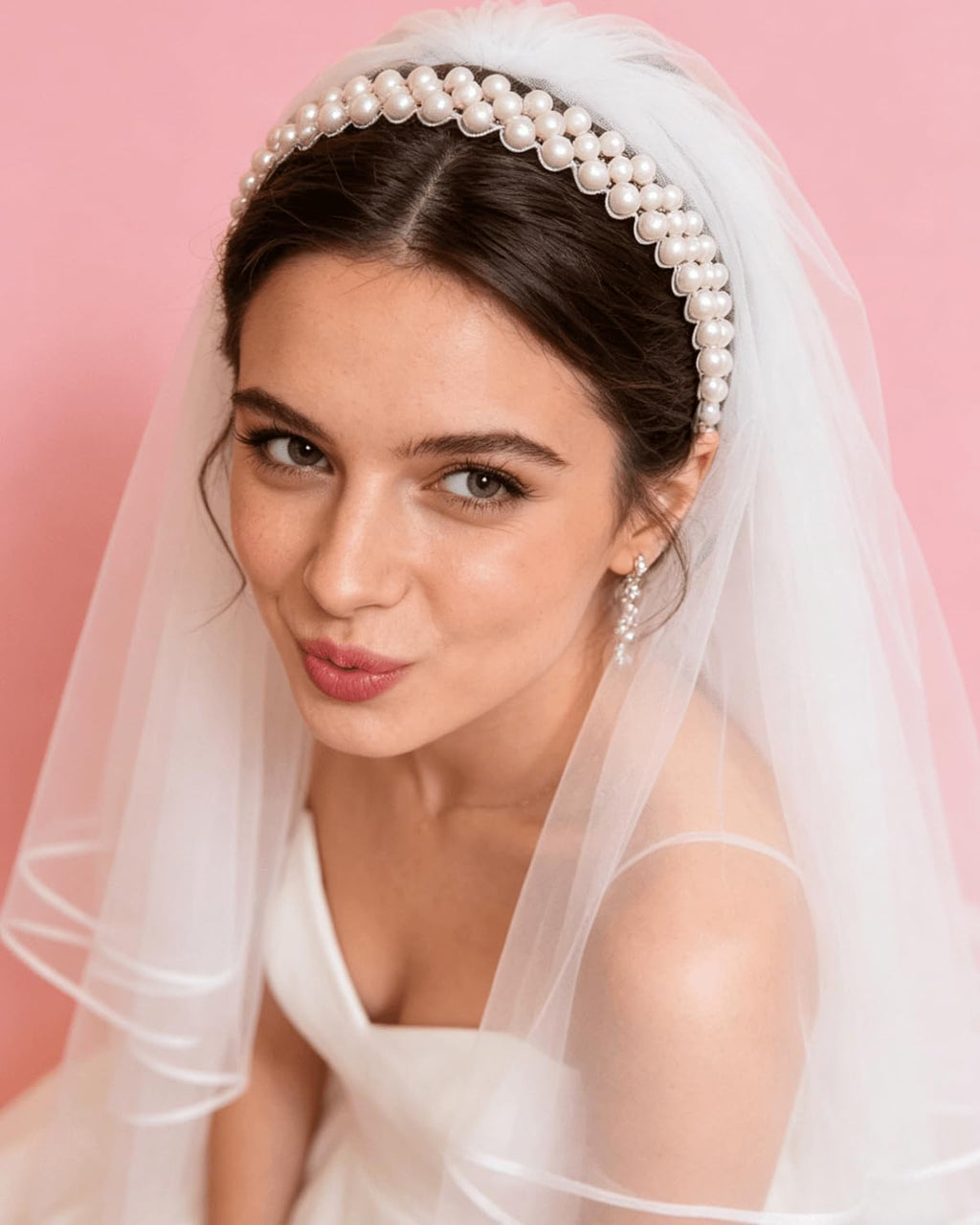 Pearl Bridal Headband Veil for Bachelorette Party Decorations