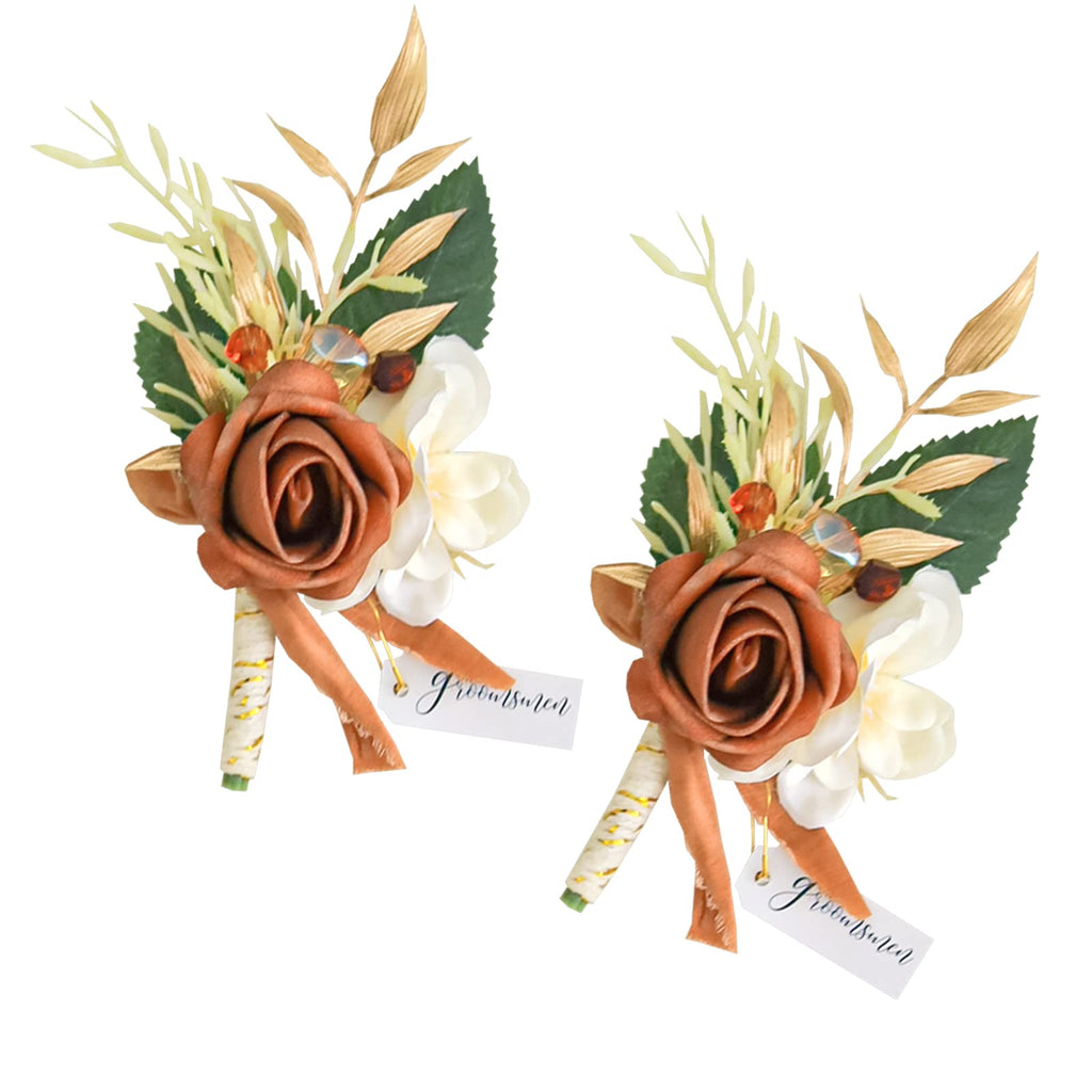 Lookein Set of 2 Wedding Boutonniere for Men Artificial Flowers Wedding Groom Groomsmen Boutonniere for Wedding Ceremony Anniversary Formal Dinner Party, Dusty Rose
