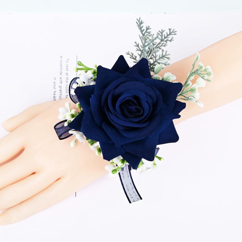 MAFELOE Artificial Corsage & Boutonniere Set, Navy Blue, 2 Pieces (Y-N1)