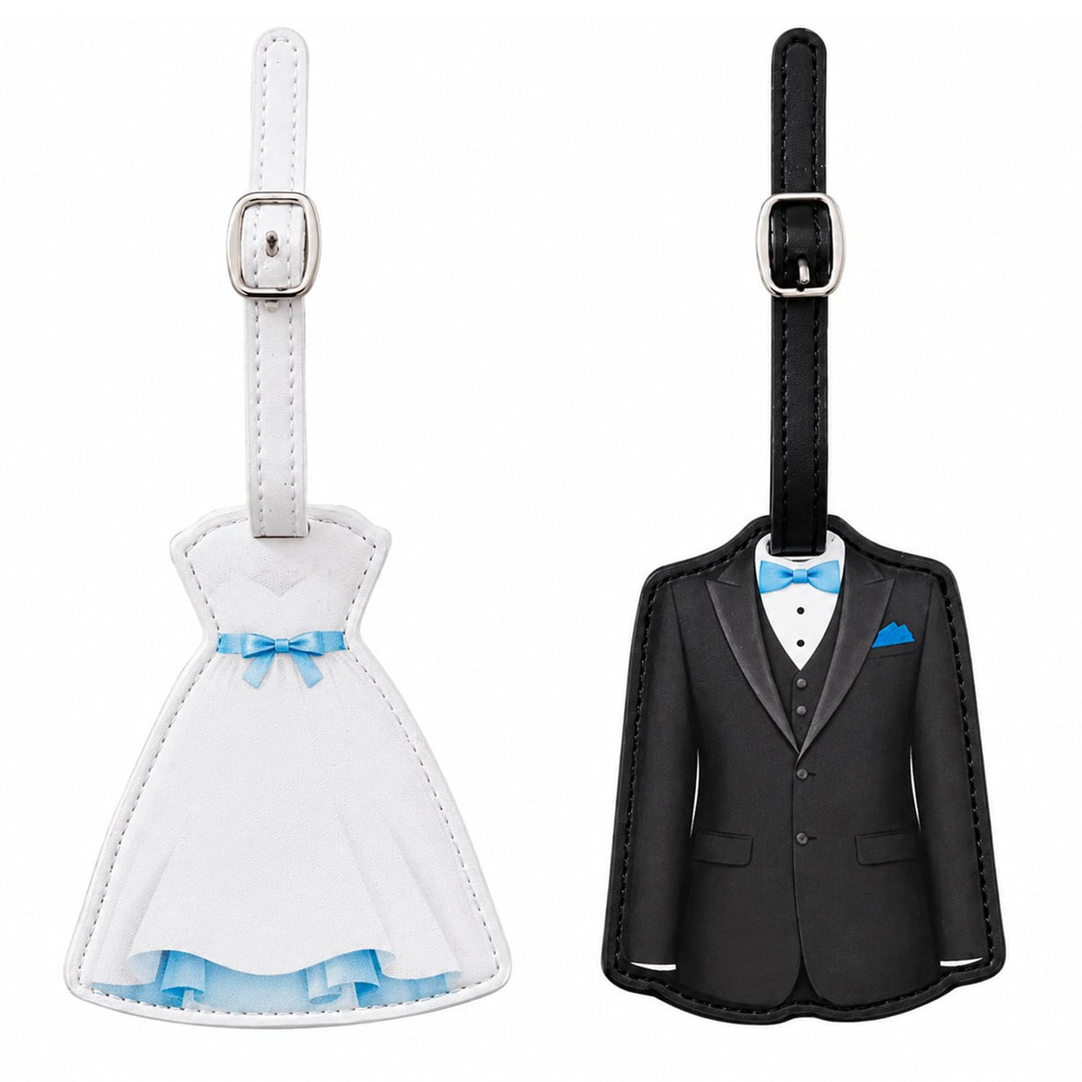 Luggage Tags for Couples, Bride & Groom Wedding Dress and Tuxedo Suitcase Tags, Luggage Tag for Honeymoon Travel, Bridal Showers, Weddings, Travel Accessories for Couples (Bride Groom Shape)
