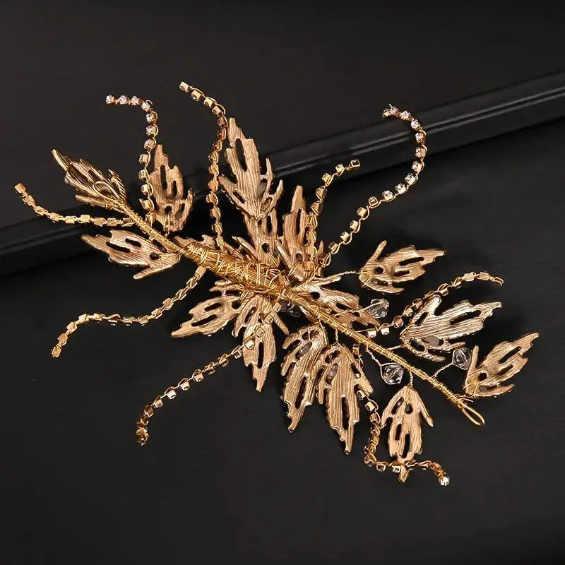 Gold Rhinestone Hair Band Bride Crystal Leaf Headband Wedding Accessories Luxury Jewelry Woman Ornaments Party  Headpiece