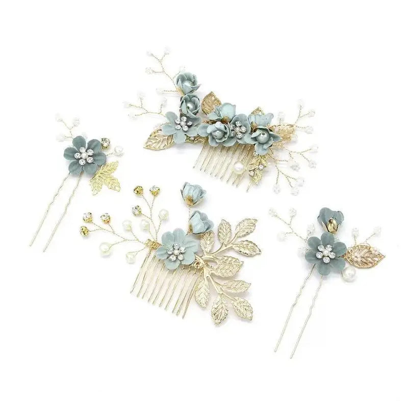 Korean-Style Bridal Wedding Hair Accessories, Blue, Purple, Pink, and White Fresh-Style Hair Combs, Girls' Bridesmaid Hair Accessories