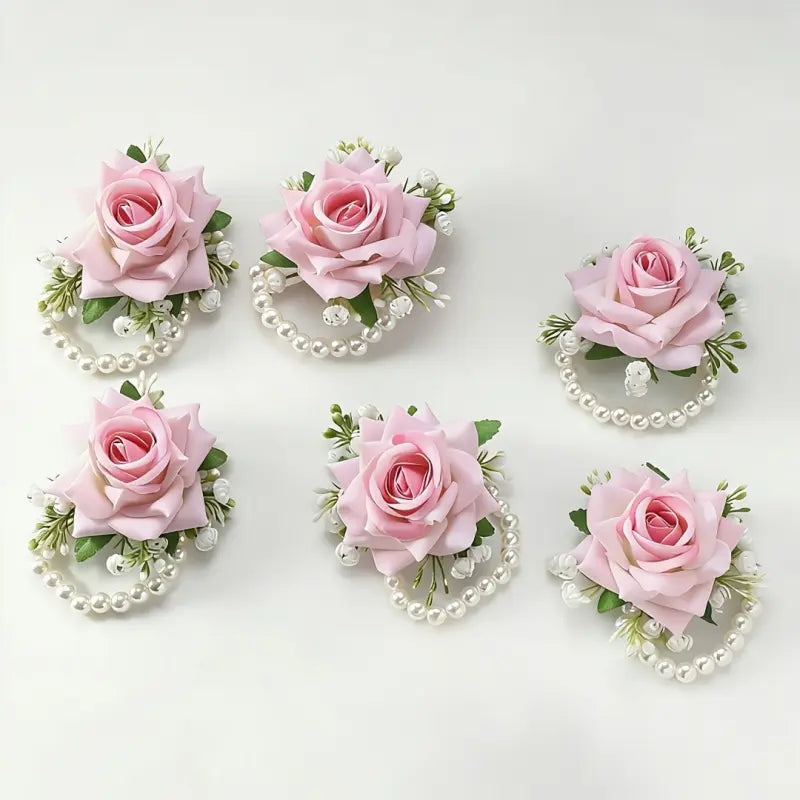 6Pcs Elegant Fabric Rose Wrist Corsage Set, Artificial Floral Wrist Accessories for Vintage Wedding Bridal Party Prom, Reusable Formal Ceremony Outfit Decor Supplies