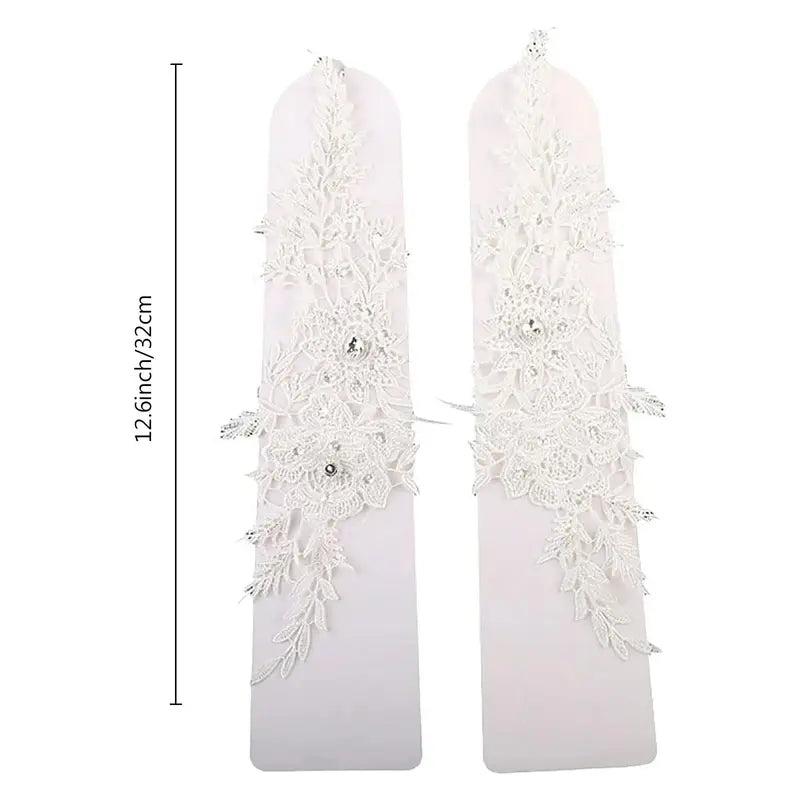 Lace Crystal Women’s Wedding Gloves Fingerless Elbow Bridal Floral Ivory Long Accessory for Bride