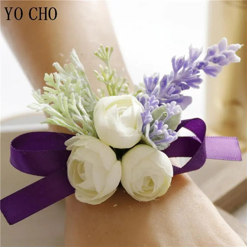 Romantic Chic Purple Handmade Artificial Silk Flower Corsage & Boutonniere Set - Realistic Look, Long-Lasting, All Year Beautiful Romantic Fashion Wrist Bracelet & Brooch Jewelry for Bride, Birthday Gifts, Party Decoration