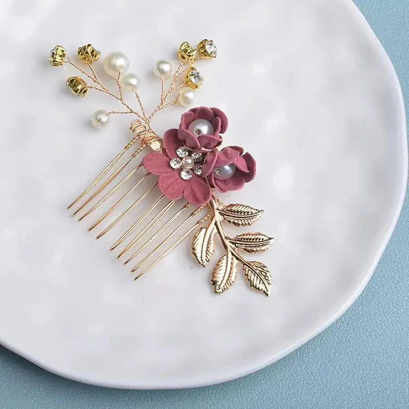 Korean-Style Bridal Wedding Hair Accessories, Blue, Purple, Pink, and White Fresh-Style Hair Combs, Girls' Bridesmaid Hair Accessories