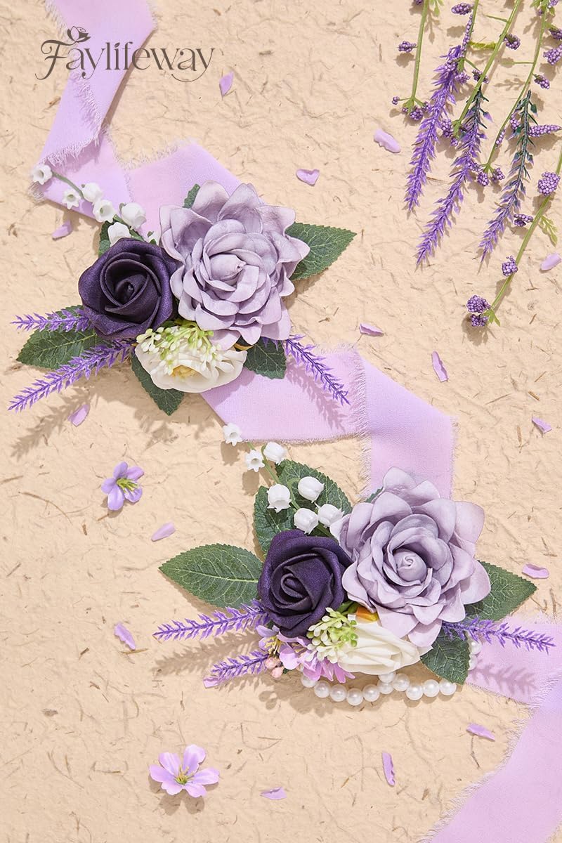 Purple Corsage and Boutonniere Set for Wedding Homecoming Prom