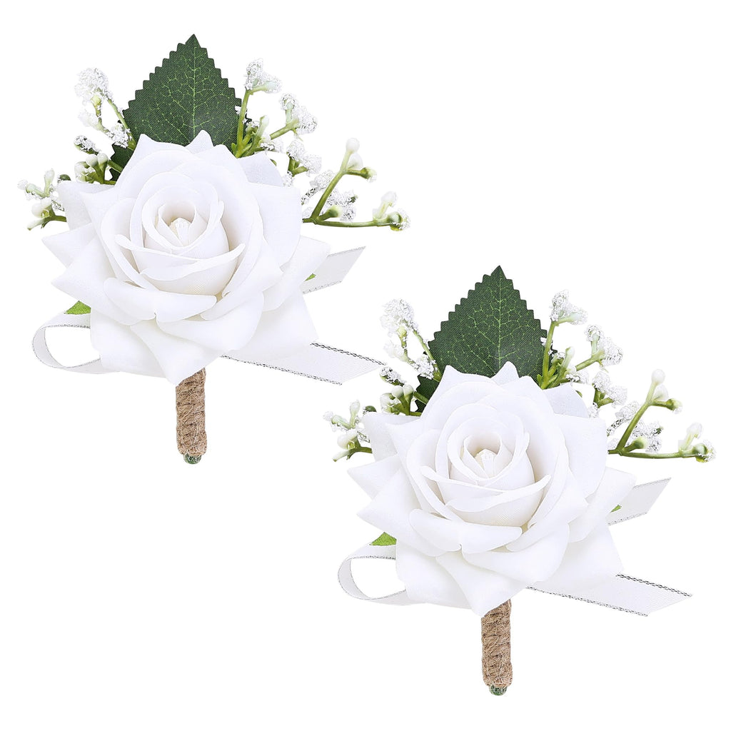 2Pcs Burgundy Rose Corsage and Boutonniere Set, Wrist Corsage with Double Pearl Bracelet and Boutonniere for Men with Pin Clip for Wedding Prom Homecoming Party Suit Decorations